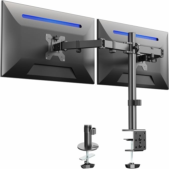 VIVO Dual Monitor Desk Mount, Holds 2 Computer Screens up to 30 inches and 22lbs Each, Heavy Duty Fully Adjustable Steel Stand with C-Clamp and Grommet, Black, STAND-V002