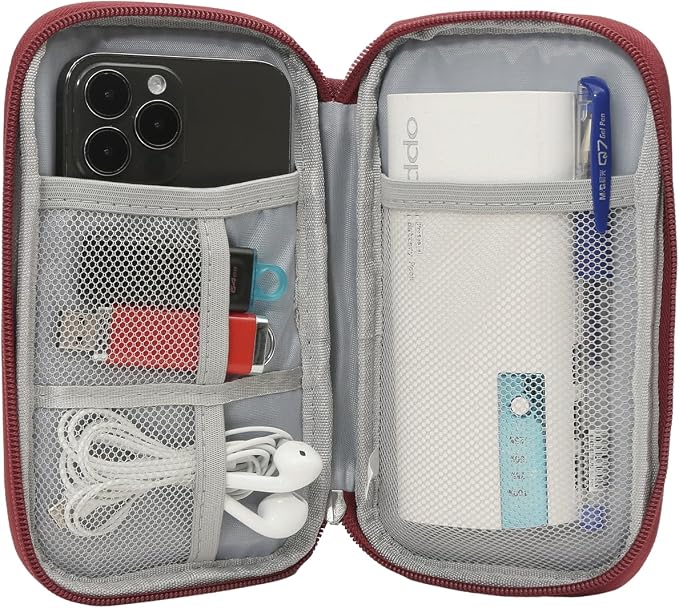 CAAORDKSO Electronic Cord Organizer Travel Case, Electronic Organizer Pouch Bag, Cable Organizer bag Pouch Electronic Accessories Case for Cable, Cord, Charger, Phone, Power Bank, Earphone (Wine Red)