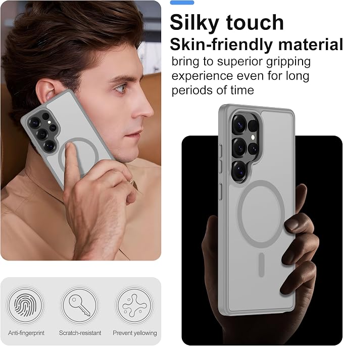 For Samsung Galaxy S25 Ultra Case [Compatible with Magsafe] Translucent Matte Magnetic S25 Ultra Phone Case,SlimThin Duty Shockproof Protection Cover with 2pc HD Screen Protector for S25 Ultra-Gray