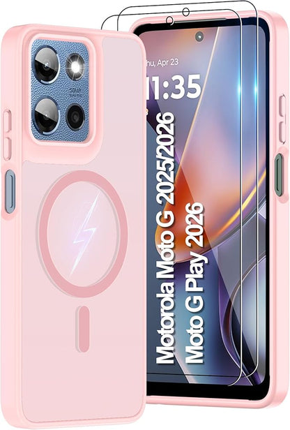 For Motorola Moto G 2025/2026 Case & Moto G PIay 2026 Case[Compatible with Magsafe] Translucent Matte Magnetic,Slim Thin Duty Shockproof with Screen Protector for Moto G 5g 2025/2026 & GPIay 2026-Pink