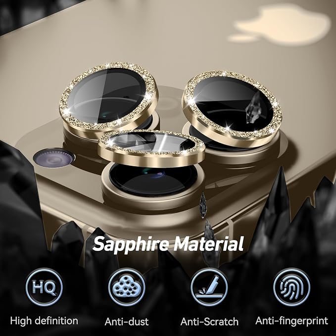 Jeluse Camera Lens Protector for iPhone 17 Pro Max/17 Pro/16 Pro Max/16 Pro/15 Pro Max/15 Pro/14 Pro Max/14 Pro, 9H Tempered Glass Screen Protector Cover Alignment Kit Metal Individual Ring