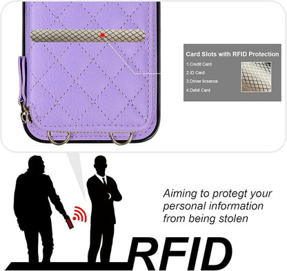 Bocasal Crossbody Wallet Case for iPhone 14 Plus, RFID Blocking PU Leather Zipper Handbag Purse Flip Cover, Kickstand Folio Case with Card Slots Holder Wrist Strap Lanyard 5G 6.7 Inch (Purple)