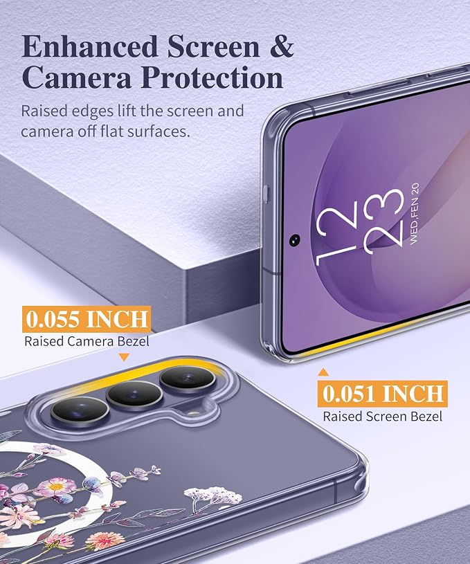 GVIEWIN for Samsung Galaxy S26 Case Compatible with MagSafe, Clear Floral Shockproof Protective Women Phone Case, Non-Yellowing, Screen & Camera Lens Protector for Galaxy S26 6.3", Floratopia/Colorful
