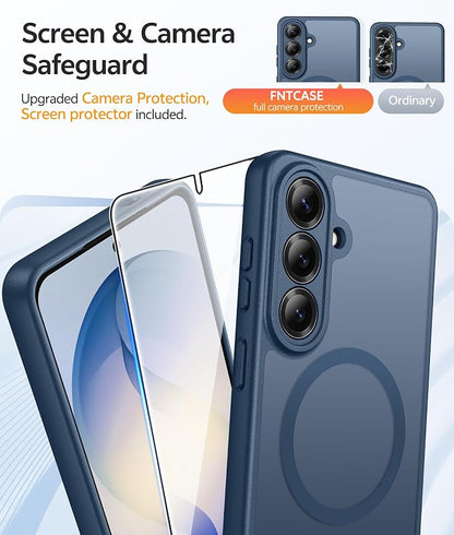 FNTCASE for Samsung Galaxy S26+ Plus Case: [Fit for Magsafe] [Full Camera Protection + Screen Protector] Translucent Matte Military Grade - Shockproof Protective Phone Cover for S26 Plus - Blue