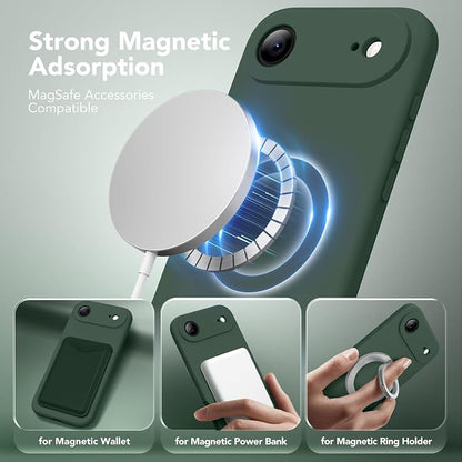 Magnetic for iPhone Air Case, Compatible with MagSafe, [Full Camera Protection][Screen Protector] Silicone Shockproof Protective Phone Case for iPhone 17 Air 6.5", Alpine Green