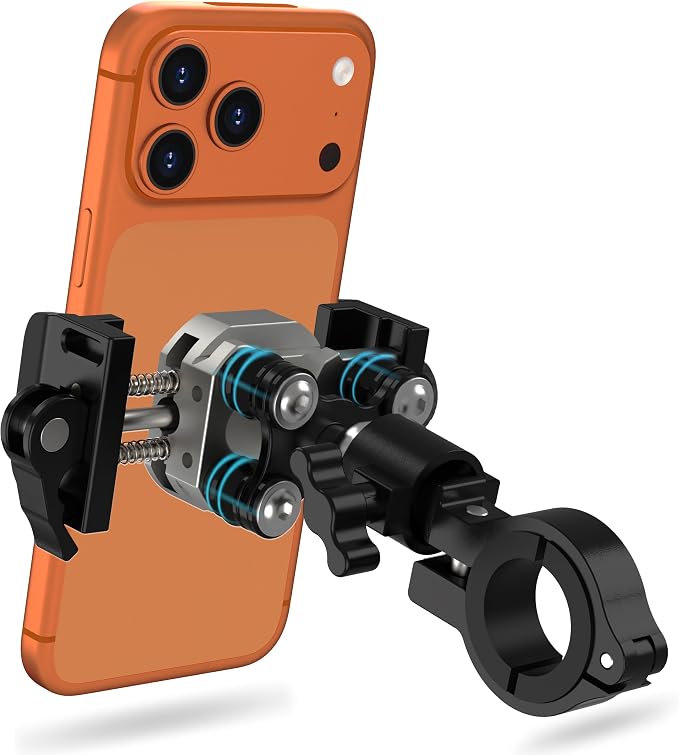 Motorcycle Phone Mount, Aluminum Bike Phone Holder with Vibration Dampener, Secure & Rotatable Holder for Motorcycle, Bike & Scooter, Fits 4.7-7'' iPhone 17/Air/16 Pro Max & Other Smartphones