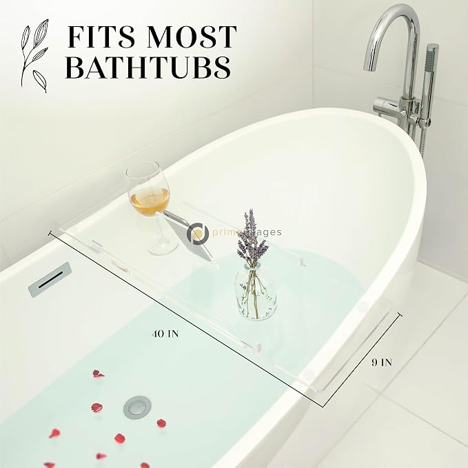 40" Supreme - Clear Acrylic Bathtub Tray Caddy Tub Shelf, Spa Board Luxury Bathroom Bath tub Table, Fits Across Bathtubs, Book, iPad and Wine Glass Holder (Supreme, 40")