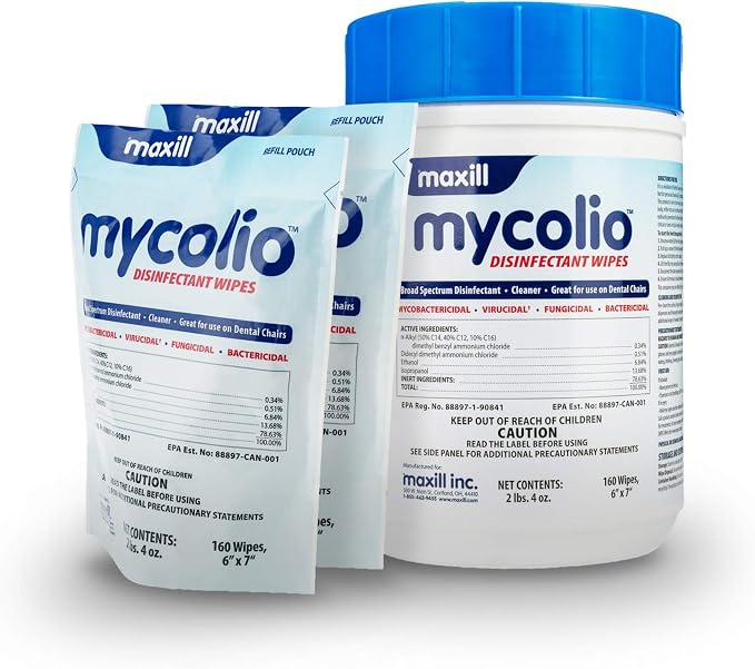 Mycolio Hospital Grade Disinfectant Wipes - 6" x 7" - Disinfecting Antibacterial Sanitizing Cleaning Wipes - 1 Canister + 2 Refill Pouch