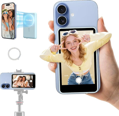 Rollei M4 Selfie Monitor Screen for iPhone 17 Series & Android, 4K Magnetic Back Camera Monitor 164FT Wireless Control, Vlog Screen for Live Streaming & Video Recording (Blue)