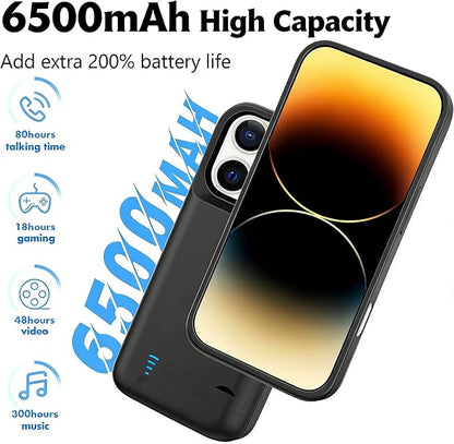 Battery Case for iPhone 14 Pro, Real 6500mAh Extended Charging Case with Kickstand Portable Rechargeable Charger Cover for iPhone 14 Pro (6.1 inch) - Black