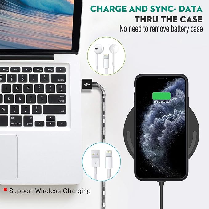 Battery Charging Case for iPhone 12 Pro Max, 12000mAh High Capacity Portable Rechargeable Battery Case Qi Wireless Charging with iPhone 12 Pro Max (6.7 inch) Extended Battery Charger Cover(Black)