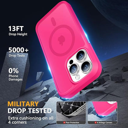 MOCCA Strong Magnetic for iPhone 14 Pro Case, [Compatible with Magsafe][13FT Military Drop Protection] Slim Translucent Matte Shockproof Case for iPhone 14 Pro Phone Case 6.1'', Hot Pink