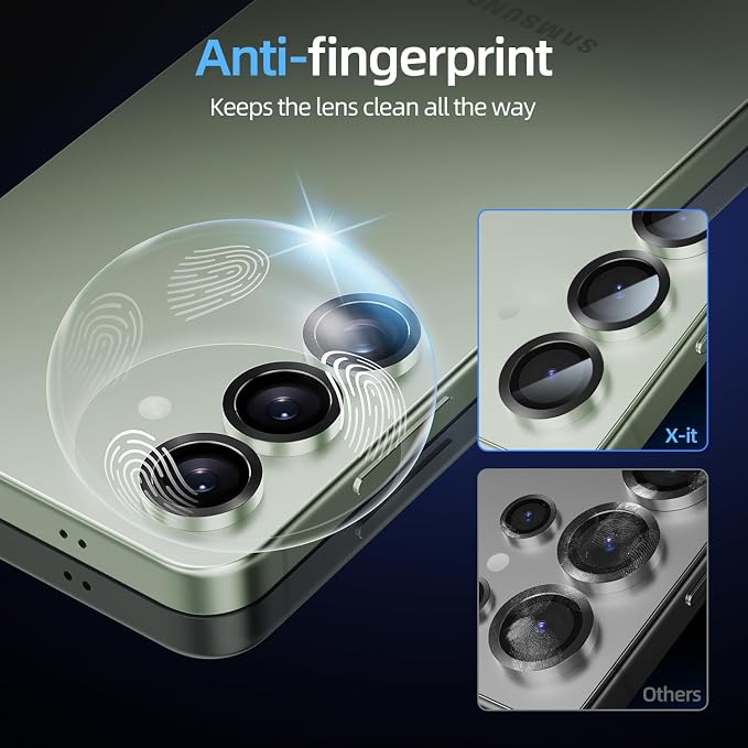 X-it Camera Lens Protector for Samsung S25 Plus, 9H Tempered Glass, Independent Metal Aluminum Edge Original Protection Design, Suitable for Phone Case, Anti-scratch, Anti-reflective,Mint