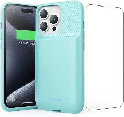 Feob Battery Case for iPhone 15 Pro, [2026 Upgraded] 7500mAh Slim Portable Smart Charging Case Rechargeable Protective Extended Charging Cover for iPhone 15 Pro-Green