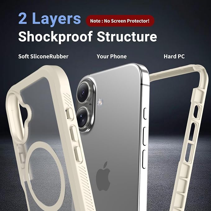 jaroco Magnetic for iPhone 17 Case, [Compatible with MagSafe][Military Grade Drop Protection][Heavy Duty Protection][Non-Slip][Shockproof] 2-Layer Durable Bumper Phone Case 6.3''-Antique White