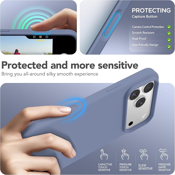 GONEZ Magnetic for iPhone 17 Pro Case, Compatible with MagSafe, [Screen Protector + Camera Lens Protector], Liquid Silicone Anti-Scratch Shockproof Protective Phone Case 6.3 inch, Lavender Gray