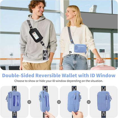 Tiostep Clip and Go Strap for Phone with Wallet Crossbody Phone Lanyard with Anti-Theft Zipper Pouch Detachable Quilted Wrist Wallet with RFID and ID Window for Daily Travel. Blue