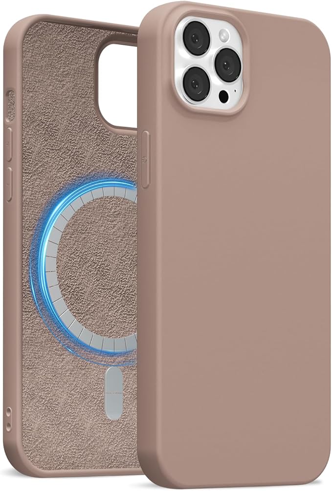 for iPhone 12/12 Pro Case Silicone Compatible with Magsafe Case, Ultra Slim Thin Magnetic Phone Cases Mag Safe, Cute Soft Rubber Gel TPU Matte Plain Wireless Charging Cover for Women, Brown