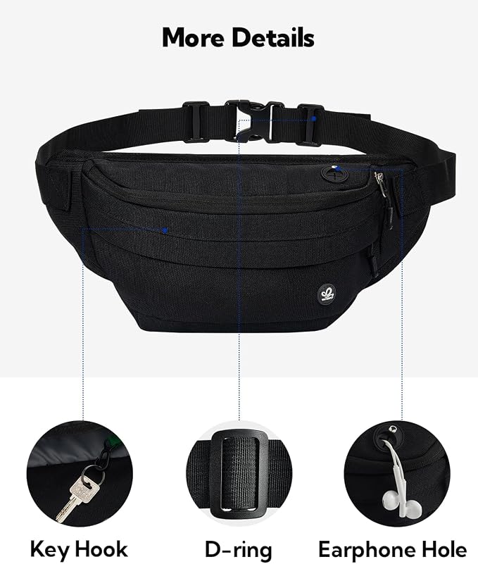 WATERFLY Running Belt Fanny Pack: Runner Marathon Jogging Waist Pack Sport Workout Exercise Fitness Phone Holder Belt for Men Women Jogger Slim Waistband Black
