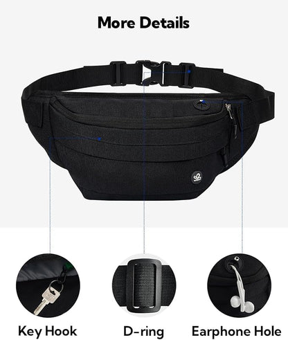 WATERFLY Running Belt Fanny Pack: Runner Marathon Jogging Waist Pack Sport Workout Exercise Fitness Phone Holder Belt for Men Women Jogger Slim Waistband Black