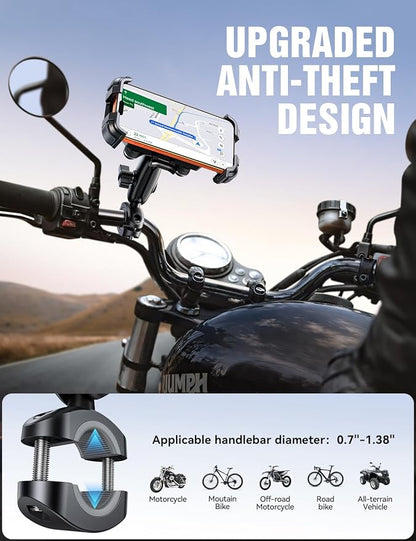 JOYROOM Motorcycle Phone Mount Holder - [Dual Vibration Dampener]150mph Anti-Shock Phone Holder for Motorcycle [Metal Extension Handlebar Clamp] Bicycle Bike Phone Holder Mount for 4.7-7" Cell Phones