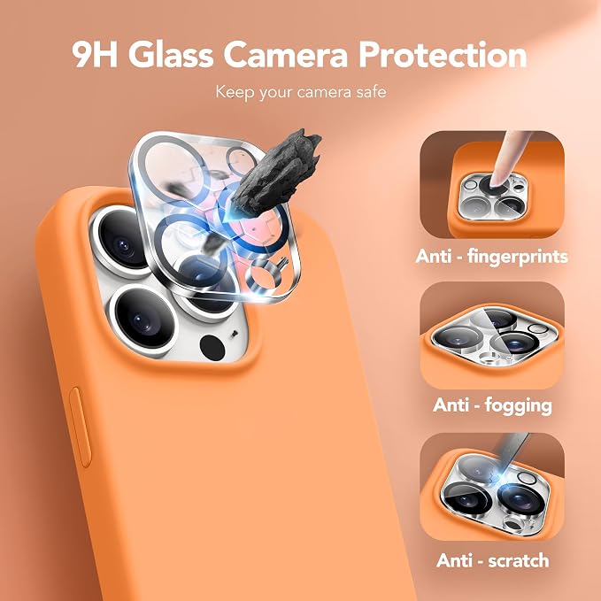 GONEZ Magnetic for iPhone 15 Pro Case, Compatible with MagSafe, [Screen Protector + Camera Lens Protector], Silicone Shockproof Anti-Scratch Protective Phone Case 6.1 inch, Orange