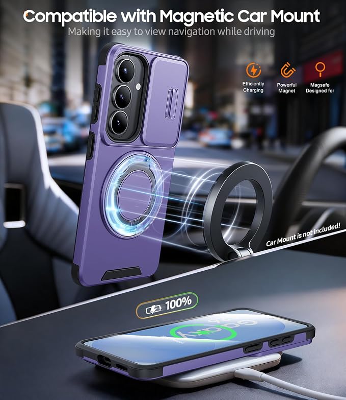 JAME for Samsung Galaxy S26 Case, Ring Holder Stand Kickstand, Slide Camera Cover with Screen Protector, Dual-Layer Shockproof Protective, Magnetic Accessory Friendly Galaxy S26 Phone Case, Purple