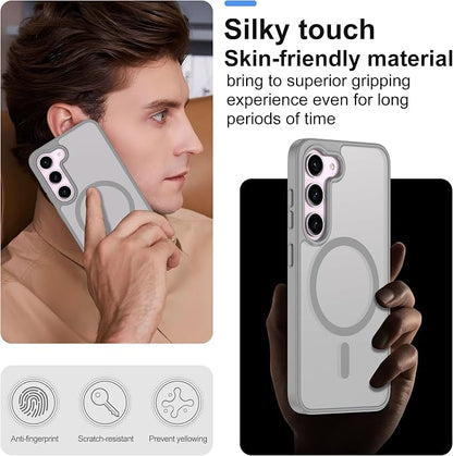 Pilaru for Samsung Galaxy S23 Case [Compatible with Magsafe] Translucent Matte Magnetic S23 Phone Case,SlimThin Duty Shockproof Protection Cover with 2pc HD Screen Protector for S23-Gray