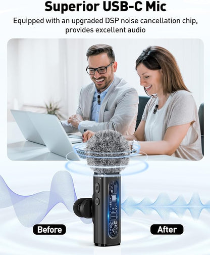 Wireless Lavalier Microphone for iPhone Recording Clip-on Mini Mic for iPhone/for iPad Video Recording with Rotatable Clip&Denoise Recording, Portable Mic Set for Content Creators