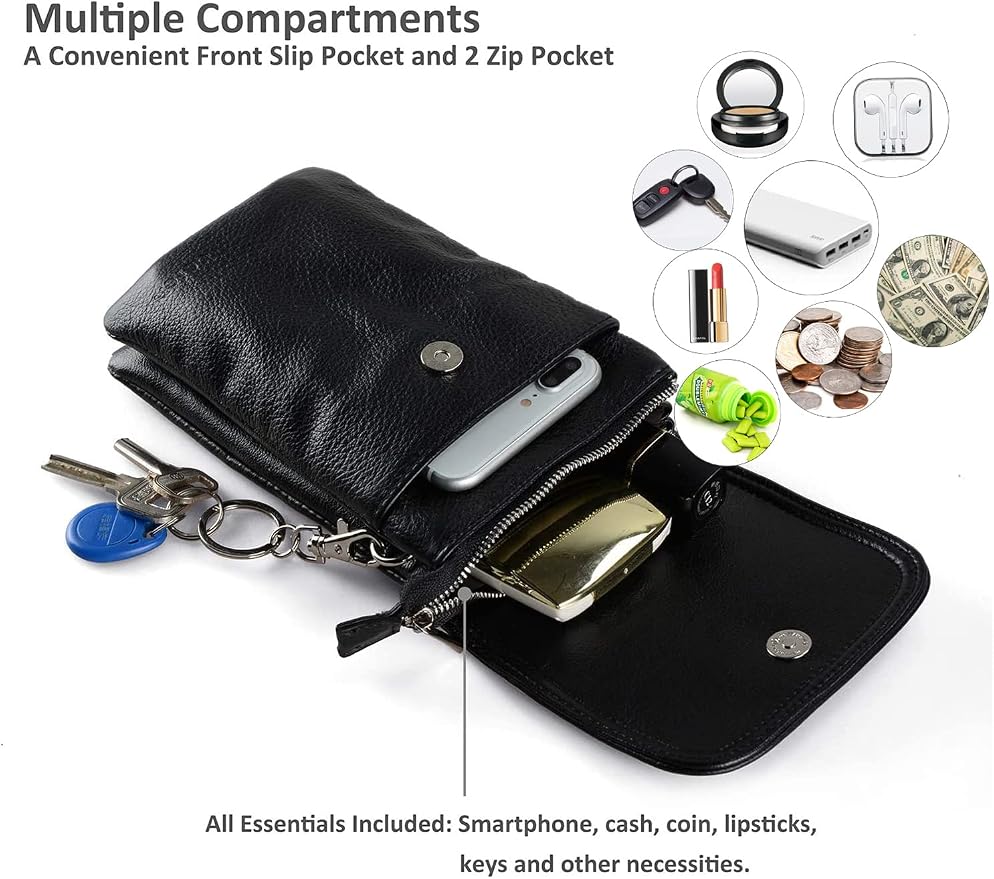 befen Genuine Leather Small Crossbody Bags for Women Cell Phone Bag Cross Body Purses,Silver Zipper