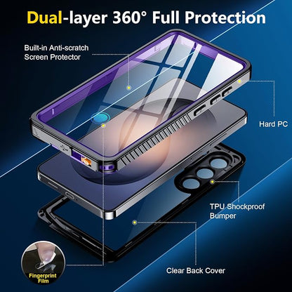 SPIDERCASE Designed for Samsung Galaxy S26 Ultra Case Waterproof,Built-in Screen & Camera Lens Protector[IP68 Underwater] [Military Grade Shockproof] Full Body Protection Phone Case,Purple/Clear