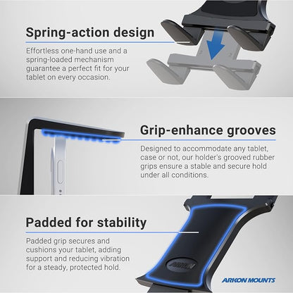 ARKON Mounts Slim-Grip Car Headrest Tablet Holder | Strong Grip Headrest Clamp with Universal Tablet Holder | Adjustable Robust Shaft | Compatible with iPad, Samsung, Pixel, and More