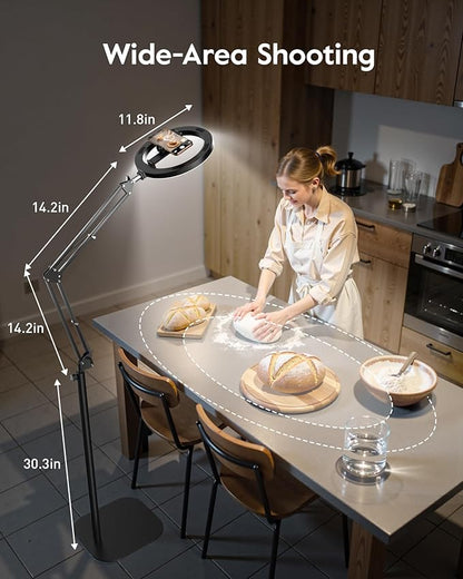 LUXSURE Tripod for iPhone with Light,71" Overhead Phone Mount with Phone Holder,Adjustable Ring Light with Stand and iPhone Tripod for Video Recording,Cooking,Painting,TikTok,YouTube