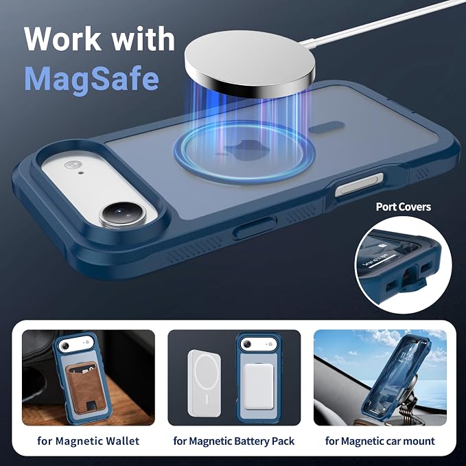 jaroco Magnetic for iPhone Air Case, [Compatible with MagSafe][Military Grade Drop Protection][Heavy Duty Protection][Non-Slip][Shockproof] 2-Layer Durable Bumper Phone Case 6.5''-Deep Blue