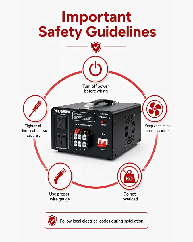 Yinleader 6000W PRO Step Up Transformer, Hardwire Connection Only AC 110-120V to 220-240V High Capacity Voltage Converter, Circuit Breaker Safe Protection for EV Charging(excludes Cable)