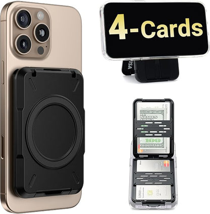 PROfezzion 2-in-1 for MagSafe Wallet Stand, RFID Blocking Magnetic Card Holder Fit 4 Cards, Heavy Duty Hardshell Wallet for iPhone 17 16 15 14 13 12 Pro Max Plus & MagSafe Case (Not for 13/12 Mini)