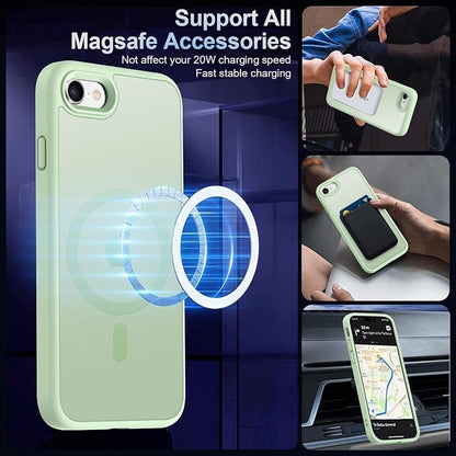 MOCCA Strong Magnetic for iPhone SE Case 2022/iPhone SE 2020 Case/iPhone 7 Case/iPhone 8 Case [Compatible with Magsafe] Slim Thin Translucent Matte Protective Cover Phone Case 4.7'', Light Green