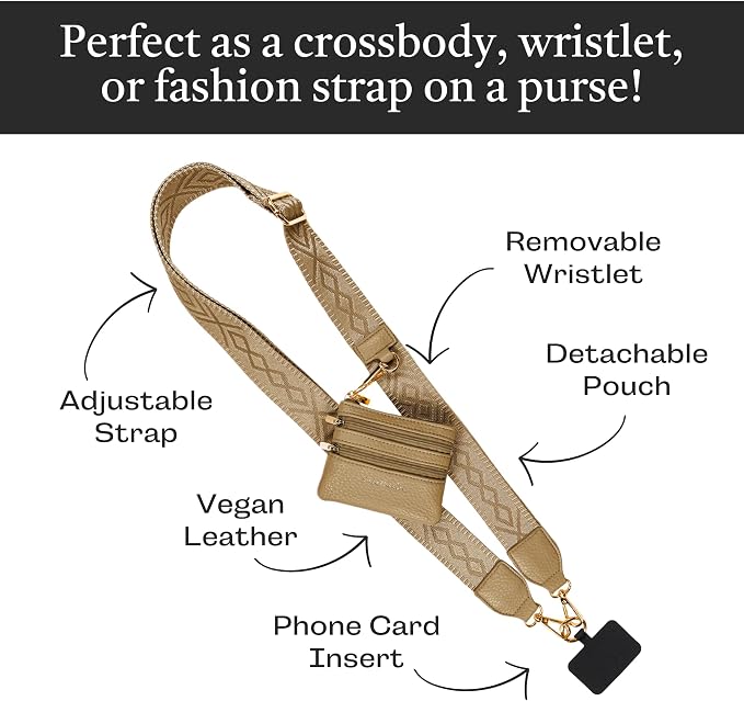 Save the Girls Original Clip and Go Phone Strap Pattern - Crossbody Phone Strap Chain with Zipper Wallet Pouch