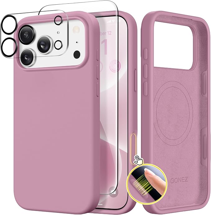 GONEZ Magnetic for iPhone 17 Pro Max Case, Compatible with MagSafe, [Screen Protector + Camera Lens Protector], Liquid Silicone Anti-Scratch Shockproof Protective Phone Case 6.9 inch, Blackcurrant