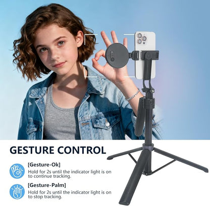 Extendable Auto Face Tracking Tripod for iPhone with Light, No App, 360° Rotation Selfie Stick for iPhone/Android, Smart AI Facial Recognition, Cameraman Shooting for Video, Vlog, Live Stream