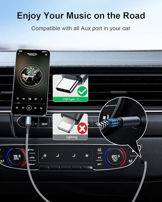 Aux to USB C, 3.3ft Aux Cord to USB C Compatible with iPhone 15/16/17, Galaxy S24/S23, iPad Pro, Pixel - Type C to 3.5mm Cord for Car, Headphones, Speakers
