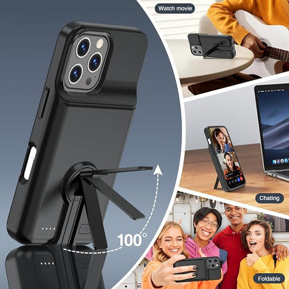GIN FOXI Battery Case for iPhone 16 Pro Max,Charging Case with Stand, 8500mAh Rechargeable Ultra-Slim Anti-Fall Protection Extended Battery Pack Juice Box for iPhone 16 Pro Max 6.9" Black