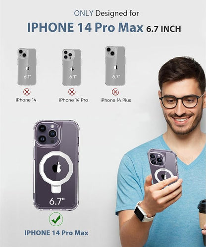 for iPhone 14 Pro Max Case, with Screen Protector + Camera Lens Protector, Built-in Seamless Stand, [Compatible with MagSafe] Protective Shockproof Phone Case, Cover iPhone 14 ProMax - Clear