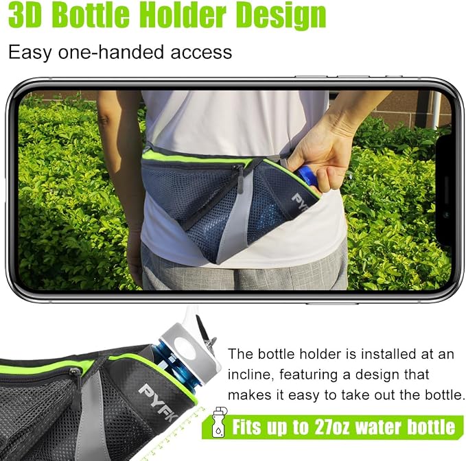PYFK Running Belt Hydration Waist Pack with Water Bottle Holder for Men Women Waist Pouch Fanny Bag Reflective