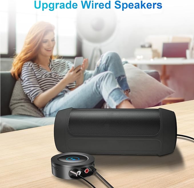 Bluetooth 5.2 Receiver for Home Stereo, RCA & 3.5mm AUX Out Put, Wireless Audio Adapter for Stereo Receiver&Amplifier, Low Latency HiFi Music Streaming