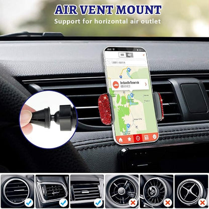 eing Car Phone Mount Bling Crystal Cell Phone Holder with One More Air Vent Base,Universal Universal Phone Car Air Vent Mount Holder Cradle for Dashboard,Windshield and Air Vent,Red