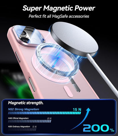 [Upgraded Full Camera Protection] for iPhone 17 Case with Camera Cover Stand [Fit for MagSafe][10FT Mil-Grade Protection] Translucent Magnetic iPhone 17 Phone Case, Pink