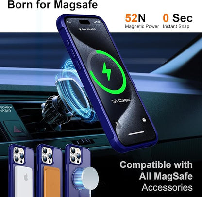 360° Magnetic Swivel Ring for iPhone 15 pro max case, Built-in Metal Stand and Ring Holder, Magsafe Compatible, Military Grade Protection, Shock Resistant - Blue