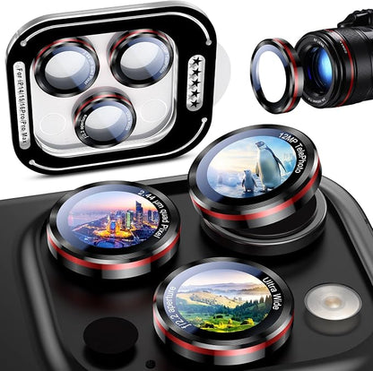 Uyiton for iPhone (17/16/15/14 Pro Max) and iPhone (17/16/15/14 Pro) Camera Lens Protector - Military-Grade Tempered Glass Metal Camera Cover, Black+Red