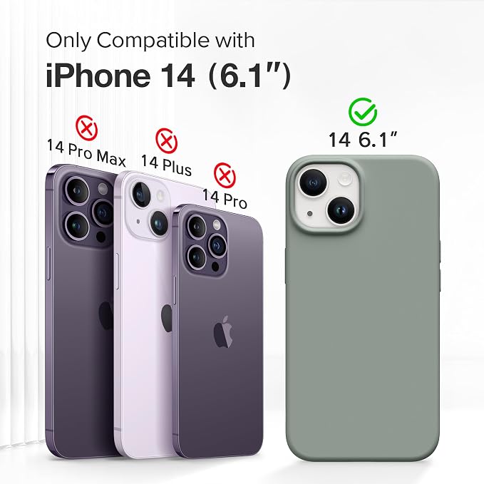 GONEZ Magnetic for iPhone 14 Case, Compatible with Magsafe, with Screen Protector + Camera Protector, Anti-Scratch Microfiber Lining, Liquid Silicone Shockproof Protective Phone Case, Calke Green